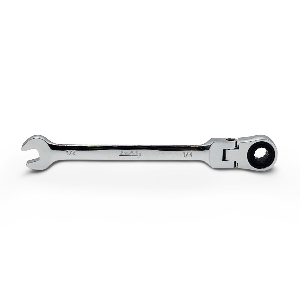 AuzGrip 1/4 Inch Flexible Open End and Ring Combination Ratchet Spanner Front