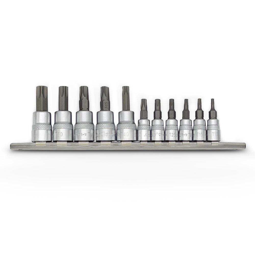 AuzGrip A71180 11 Piece 1/4 Inch and 3/8 Inch Square Drive E-Torx Bit Socket Set