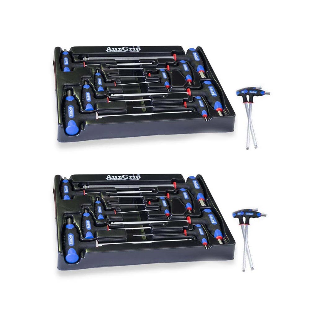 AuzGrip A71340 Metric + A71380 SAE T-Handle Hex Key Set Bundle
