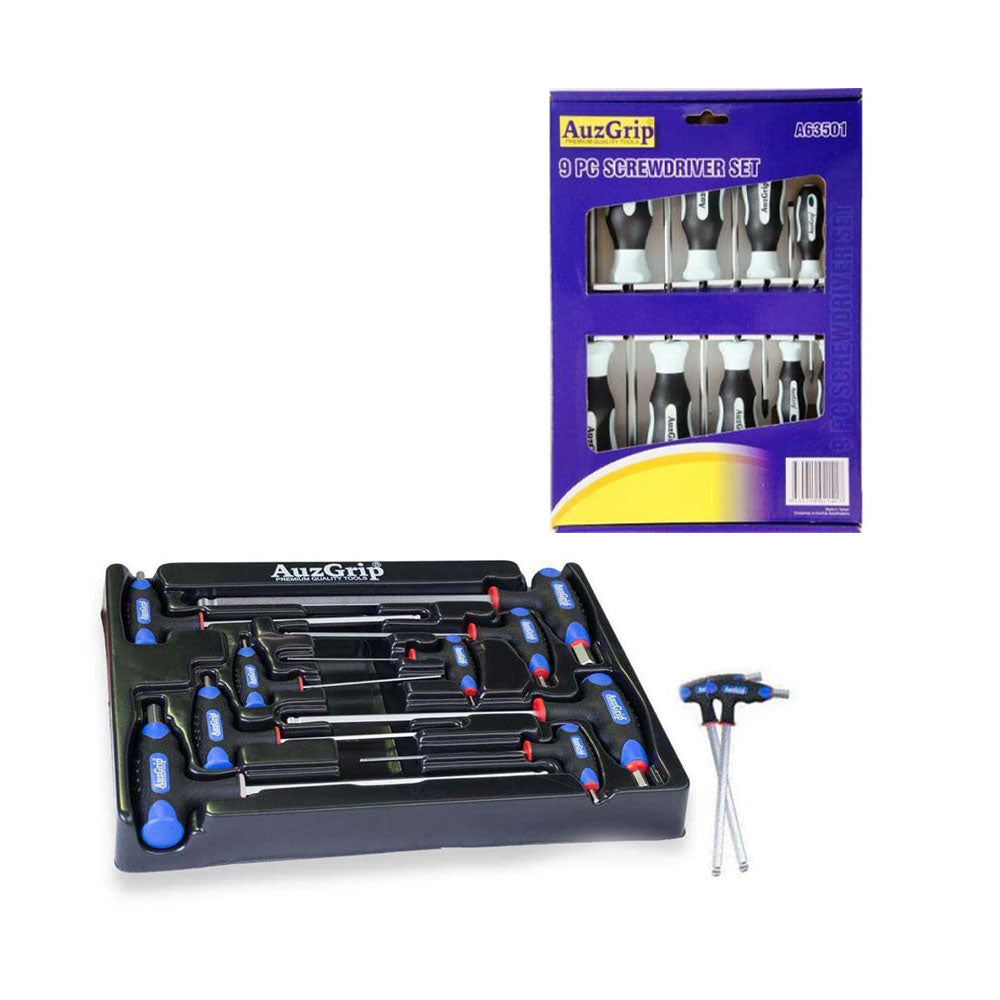 AuzGrip A71340 T-Handle Hex Key Set + A63501 Screwdriver Set Bundle