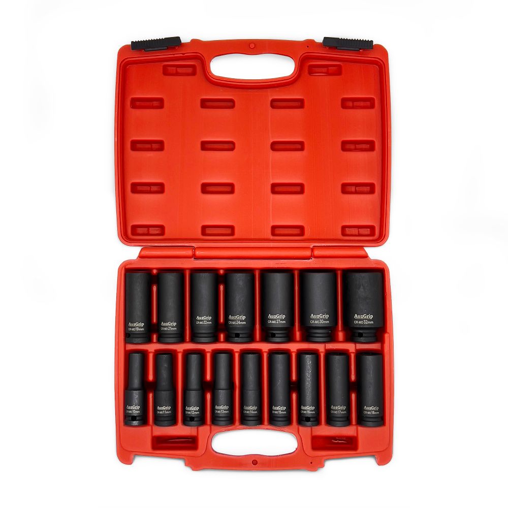 AuzGrip A84616 16 Piece Metric 6 Point Deep Impact Socket Set Front_jpg
