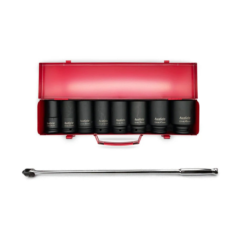 AuzGrip A86609 8pc 3/4" Metric Deep Impact Socket Set + A67310 Breaker Bar Bundle