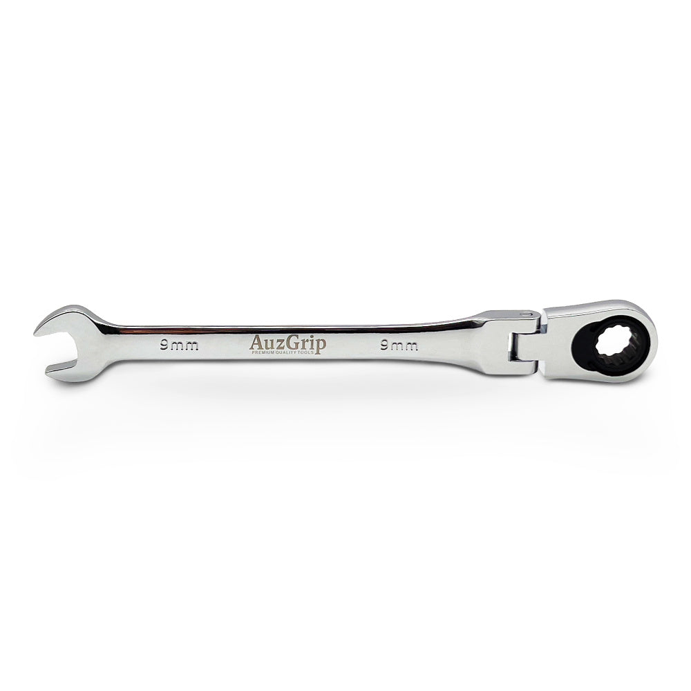 AuzGrip A89716 9mm Flexible Open End Ring Combination Ratchet Spanner Front