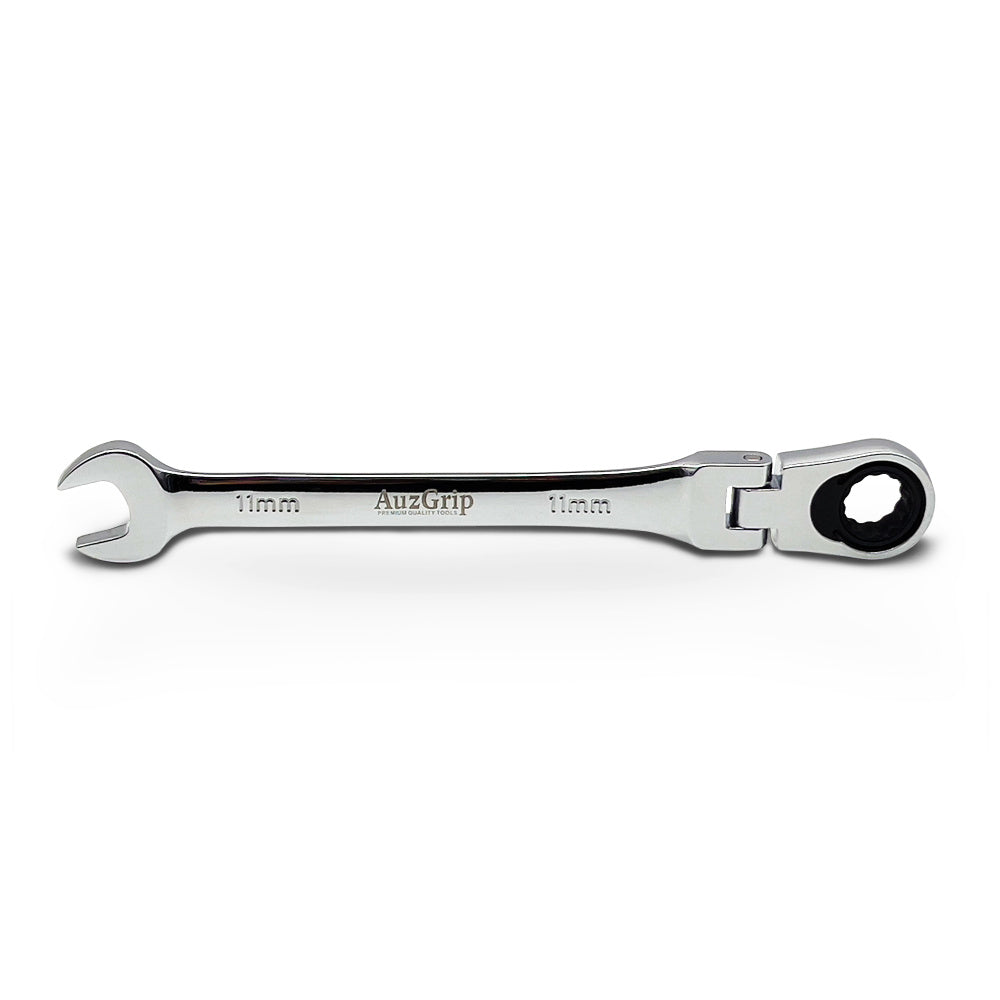 AuzGrip A89718 11mm Flexible Open End Ring Combination Ratchet Spanner Front