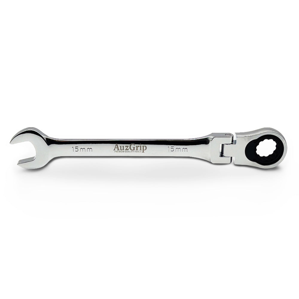 AuzGrip A89722 15mm Flexible Open End Ring Combination Ratchet Spanner Front