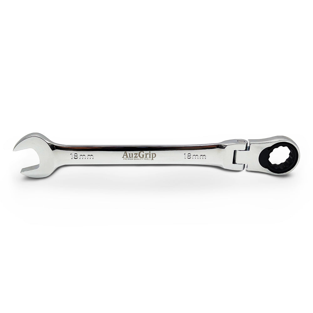 AuzGrip A89725 18mm Flexible Open End Ring Combination Ratchet Spanner Front