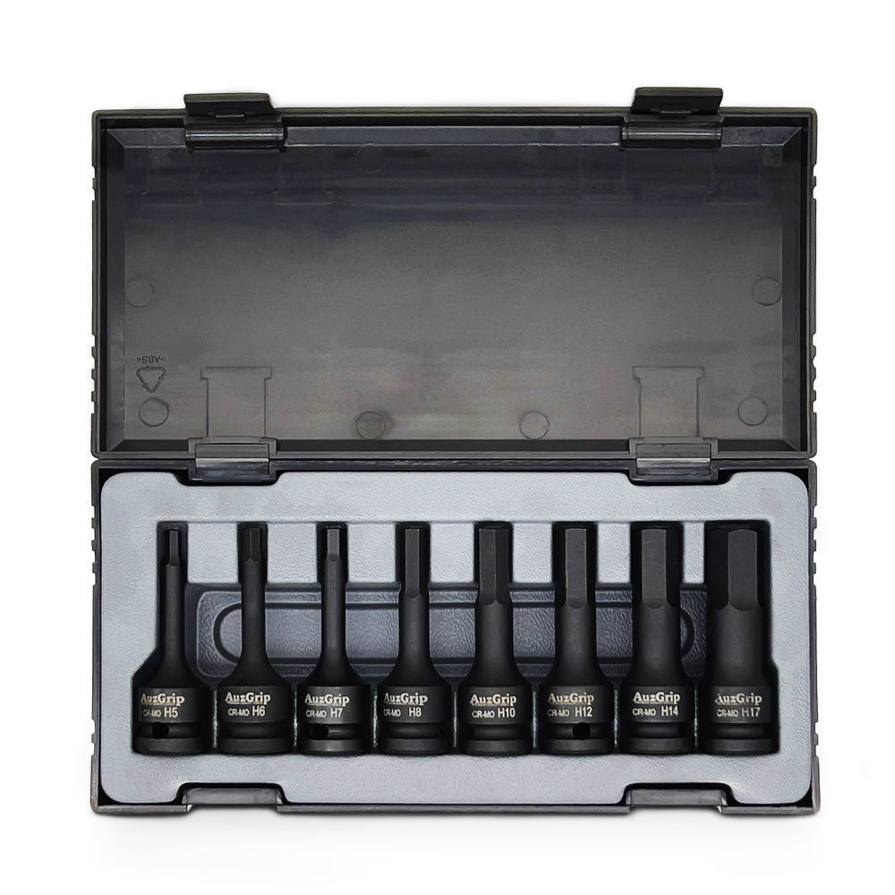AuzGrip A84601 8 Piece Metric 1/2" Square Drive In-Hex Bit Socket Set