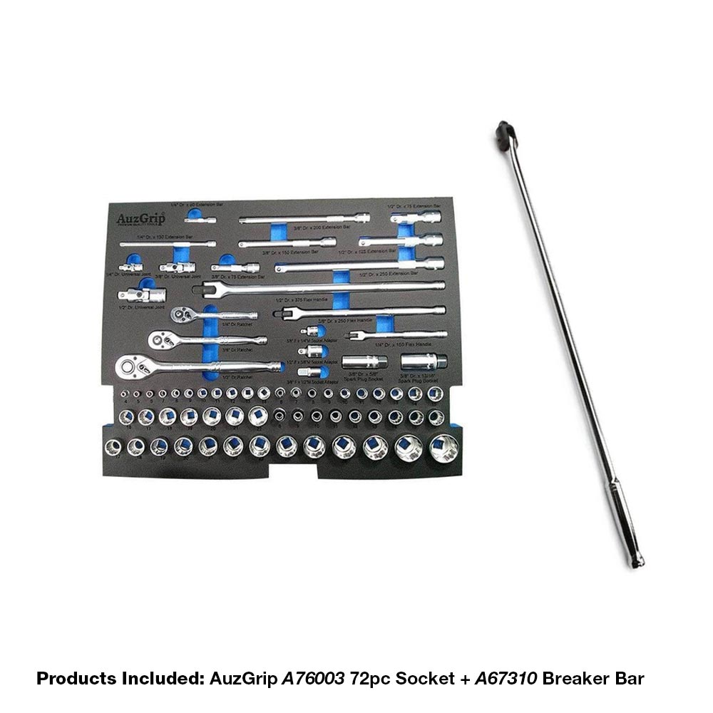Crowfoot and Breaker Combo: AuzGrip A76003 72pc Socket + A67310 Breaker Bar