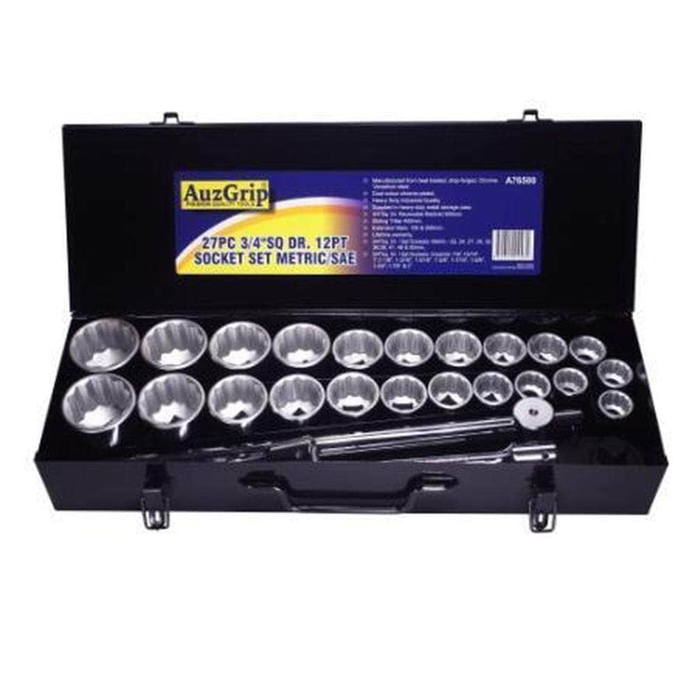 AuzGrip AuzGrip A76500 27 Piece Metric & SAE 12 Point 3/4" Square Drive Socket Set
