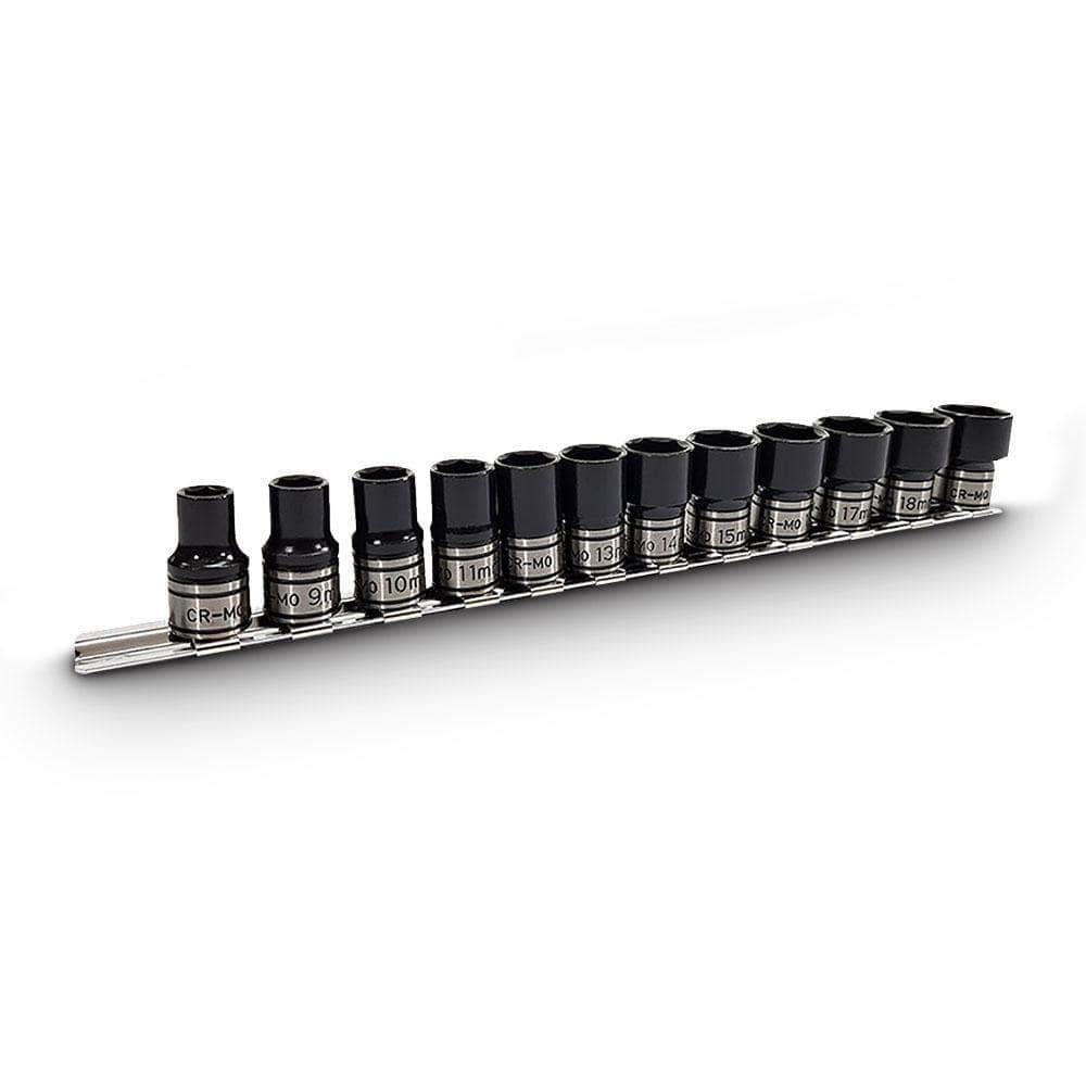 AuzGrip AuzGrip A84302 12 Piece Metric 6 Point 3/8" Square Drive Thin Wall Impact Socket Set