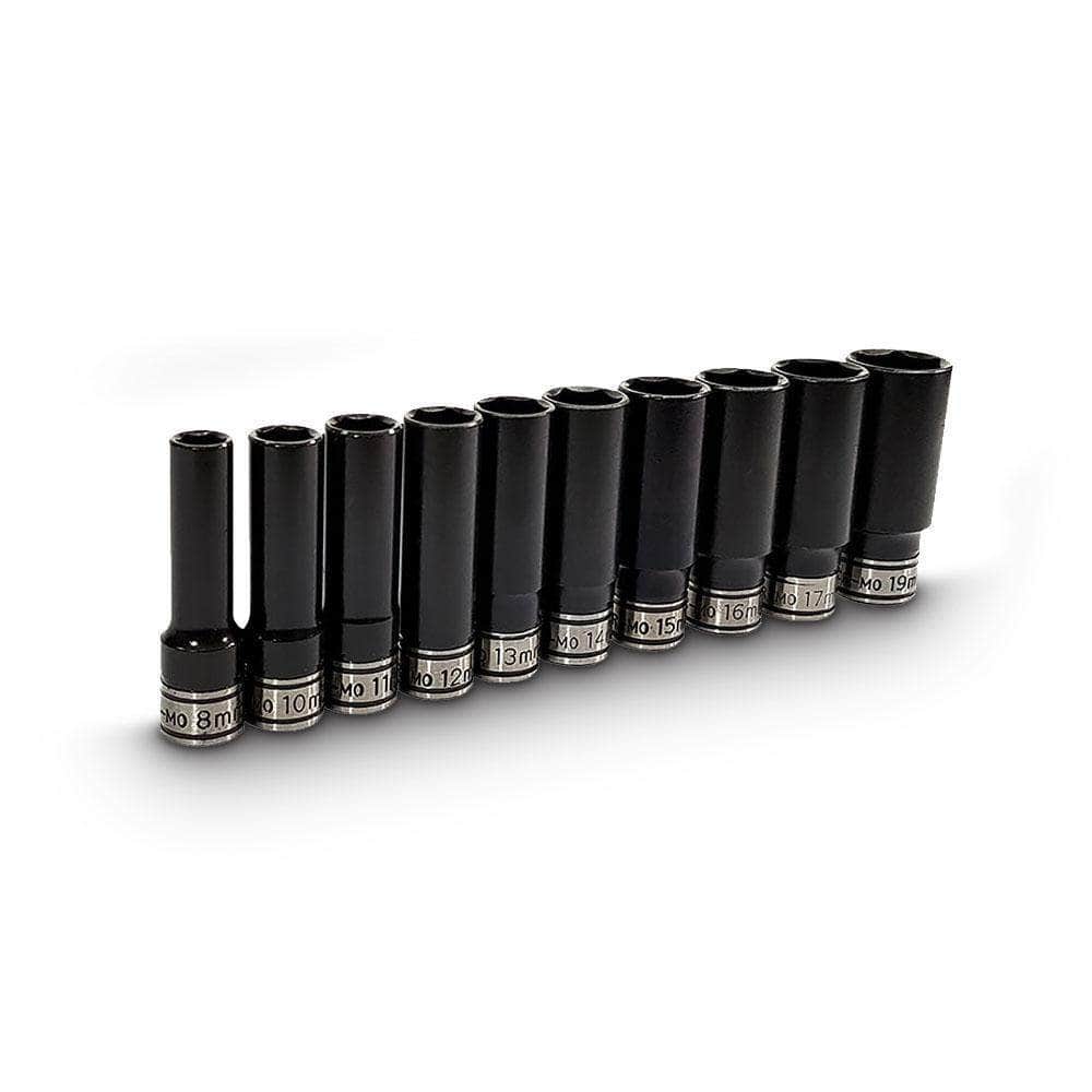 AuzGrip AuzGrip A84303 10 Piece Metric 6 Point 3/8" Square Drive Thin Wall Deep Impact Socket Set