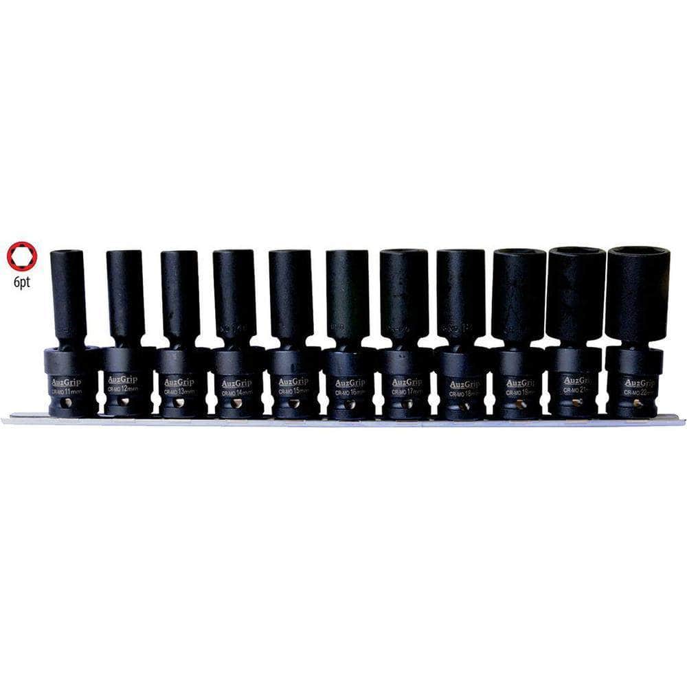 AuzGrip AuzGrip A84608 11 Piece Metric 1/2" Square Drive Swivel Deep Impact Socket Set