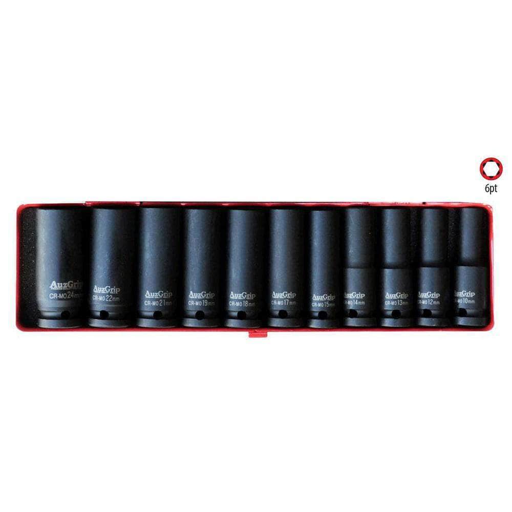 AuzGrip AuzGrip A84611 11 Piece SAE 6 Point 1/2" Square Drive Deep Impact Socket Set