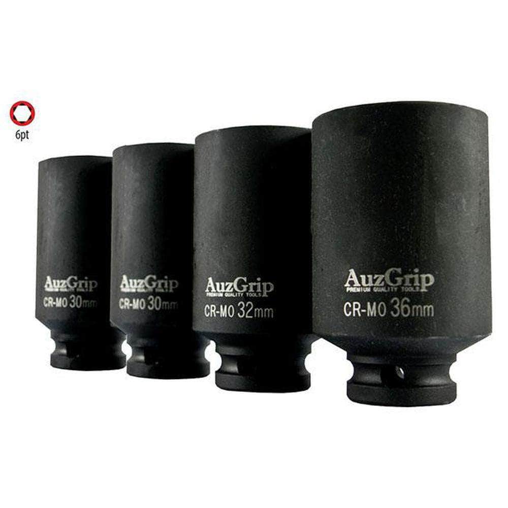 AuzGrip AuzGrip A84614 4 Piece Metric 6 Point 1/2" Square Drive Deep Impact Socket Set