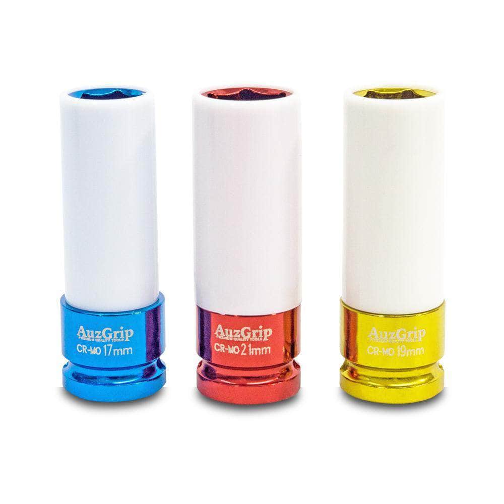 AuzGrip AuzGrip A84671 3 Piece 6 Point 1/2" Square Drive Alloy Wheel Impact Socket Set