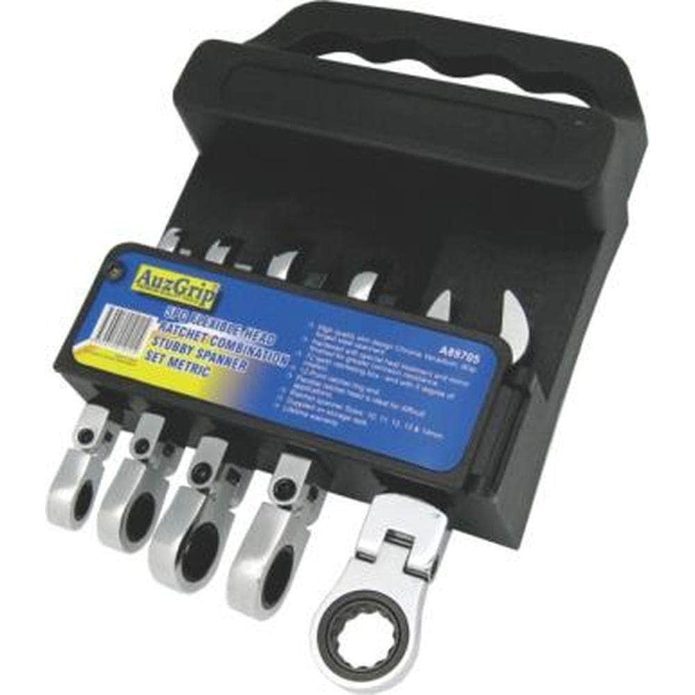 AuzGrip AuzGrip A89706 5 Piece SAE Stubby Flexible Combination Ratchet Spanner Set