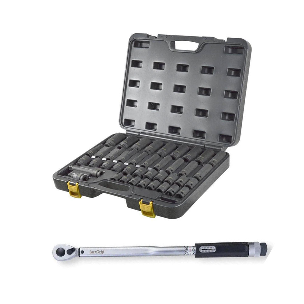 AuzGrip A70515 Torque Wrench + A84618 34pc SAE Impact Socket Set Bundle
