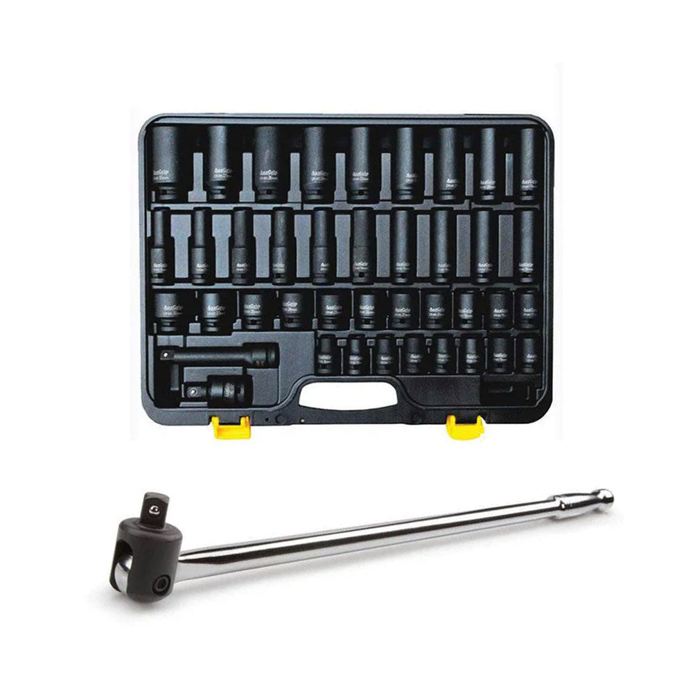 AuzGrip A84401 40pc 1/2" Metric Impact Socket Set + A67300 Breaker Bar Bundle