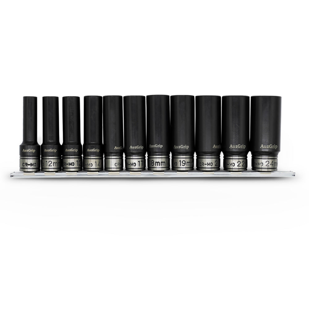 AuzGrip A84503 11Piece Metric 6Point 12Square Drive Thin Wall Deep Impact Socket Set Front