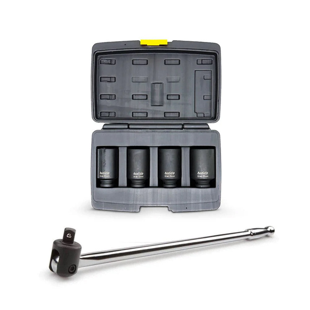 AuzGrip A84614 4pc Hub Nut Deep Impact Socket Set + A67300 Breaker Bar Bundle