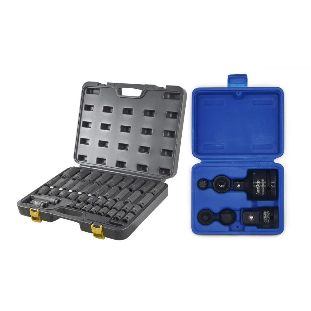 AuzGrip A84618 34pc SAE Impact Socket Set + A68000 Adaptor Set Bundle