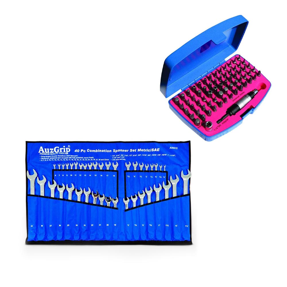 AuzGrip A89612 40pc Combination Spanner Set + A71275 67pc Driver Bit Set Bundle