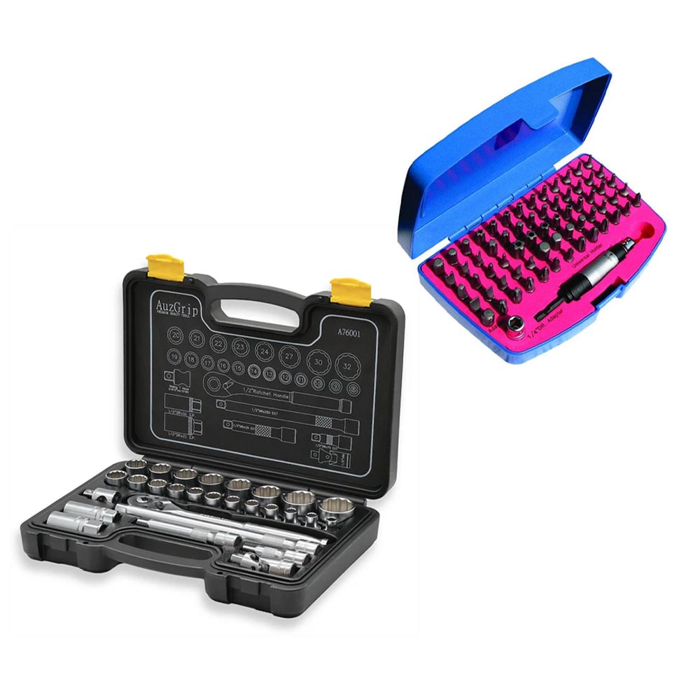 AuzGrip A76001 28pc Socket Set + A71275 67pc Power Bit Set Bundle