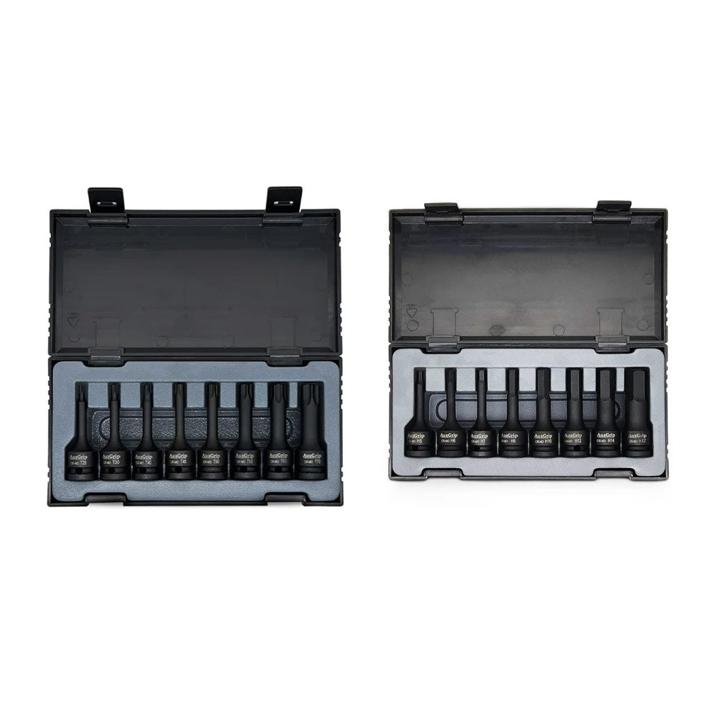 AuzGrip A84602 Torx Bit Socket Set + A84601 Metric In-Hex Bit Socket Set Bundle