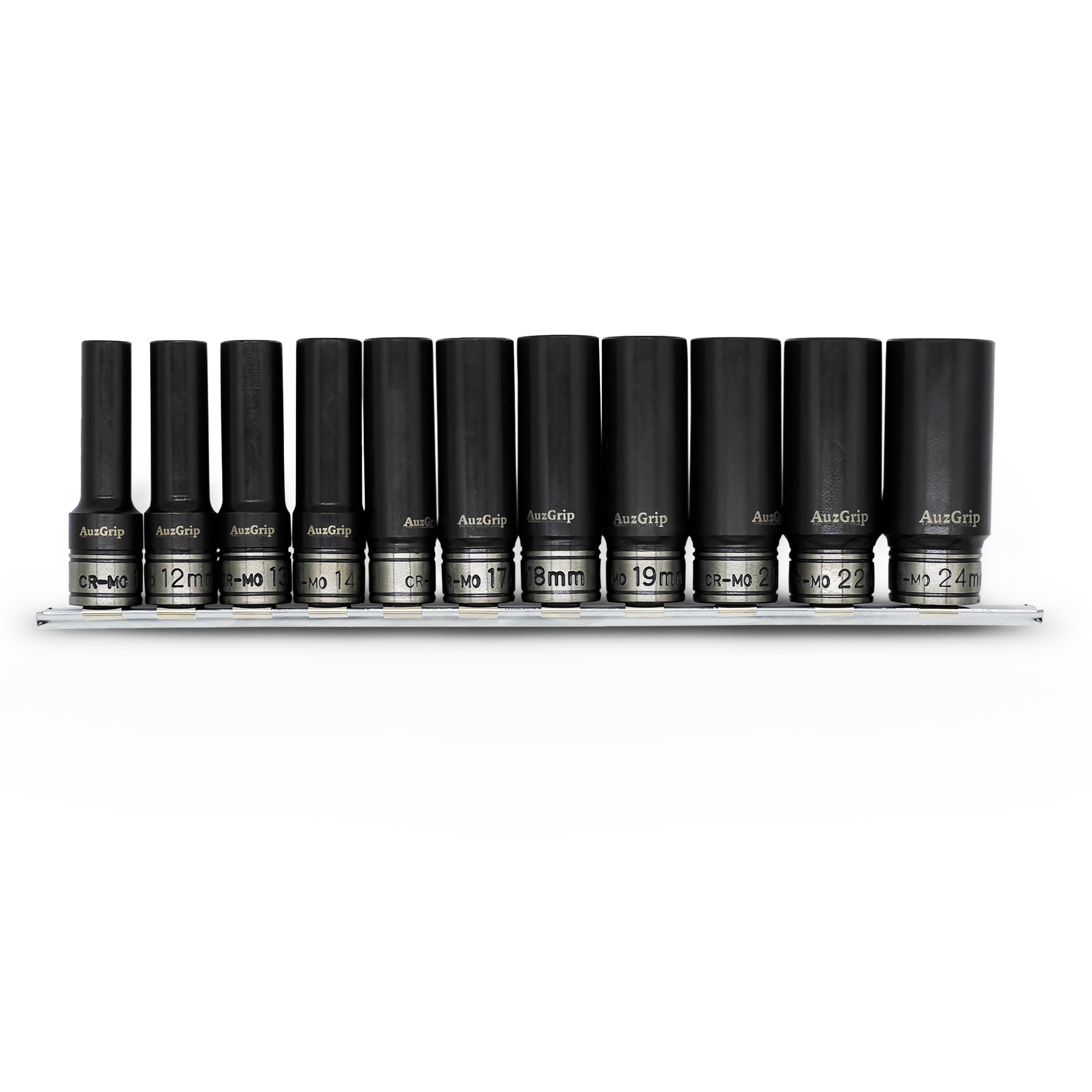 AuzGrip A84503 11 Piece Metric 6 Point 1/2'' Square Drive Thin Wall Deep Impact Socket Set