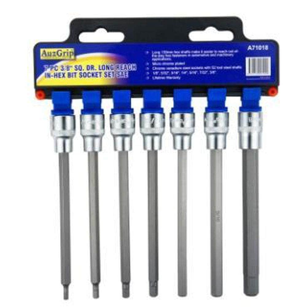 AuzGrip AuzGrip A71009 7 Piece Metric 3/8" Square Drive Long Reach In-Hex Bit Socket Set