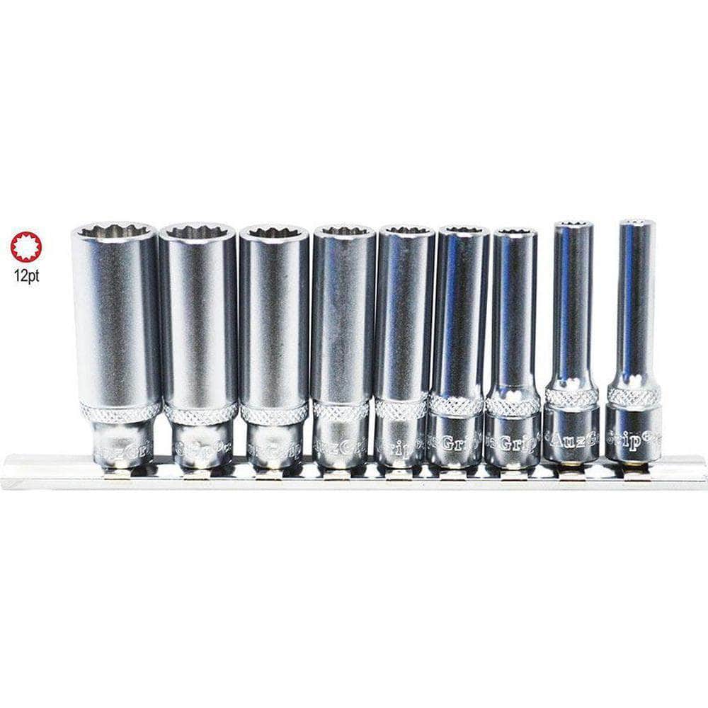 AuzGrip AuzGrip A75351 9 Piece SAE 12 Point 1/4" Square Drive Deep Socket Set