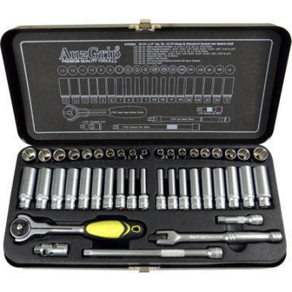 AuzGrip AuzGrip A75352 43 Piece Metric & SAE 12 Point 1/4" Square Drive Deep & Standard Socket Set