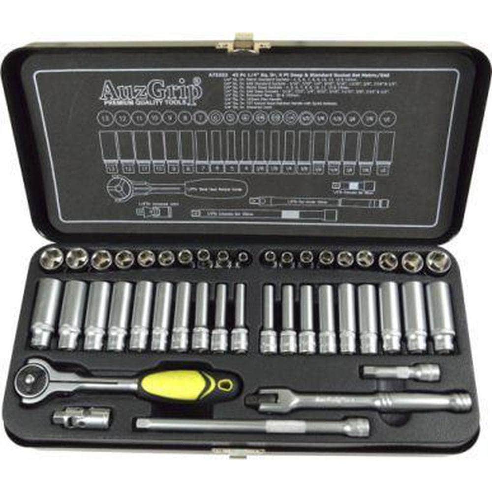AuzGrip AuzGrip A75353 43 Piece Metric & SAE 6 Point 1/4" Square Drive Deep & Standard Socket Set