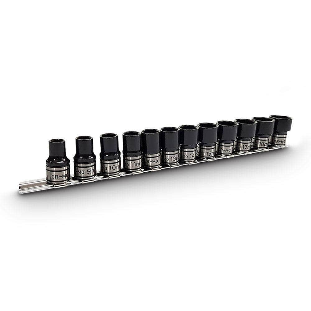 AuzGrip AuzGrip A84502 12 Piece Metric 6 Point 1/2'' Square Drive Thin wall Impact Socket Set