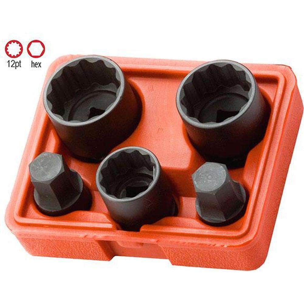 AuzGrip AuzGrip A84680 5 Piece Metric 12 Point 1/2" Square Drive European Hub Wheel Impact Socket Set